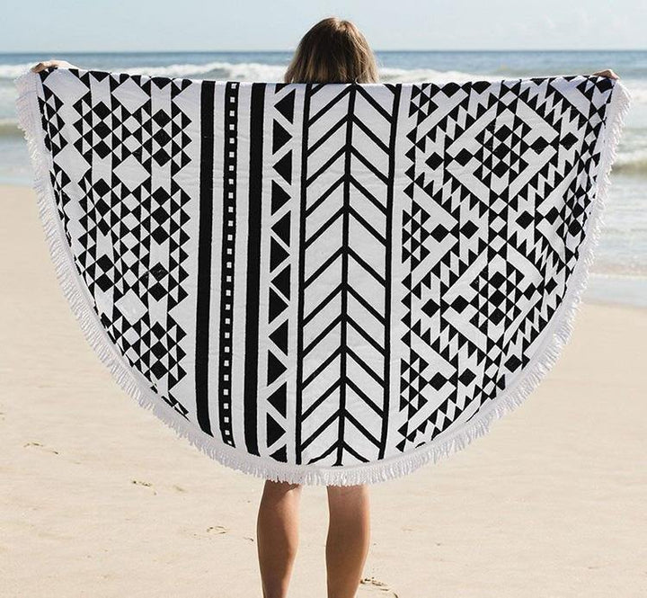 150cm Pure Cotton Bohemia Roud Tassel Knitted Beach Towel Lantern Towel Home Blanket