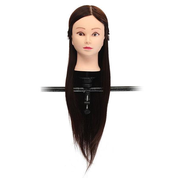 30% Real Human Hair Hairdressing Training Mannequin Dark Brown Practice Head Clamp Salon Profession