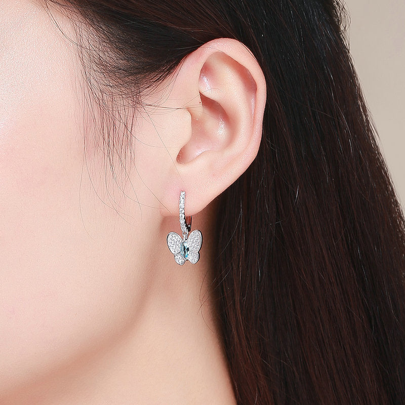 Fashion Blue Crystal Platinum Plated Earrings