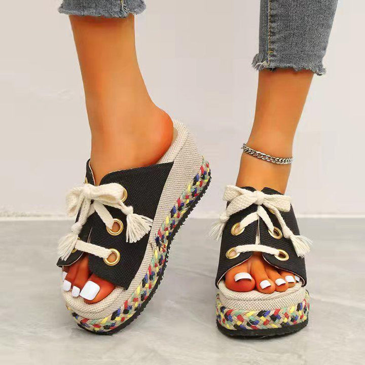 Fish Mouth Linen Platform Beach Sandals