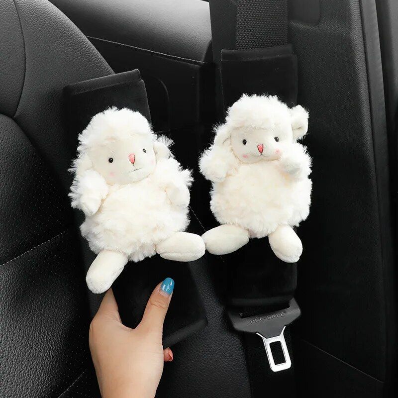 Cartoon Lamb Plush Car Seat Belt Covers