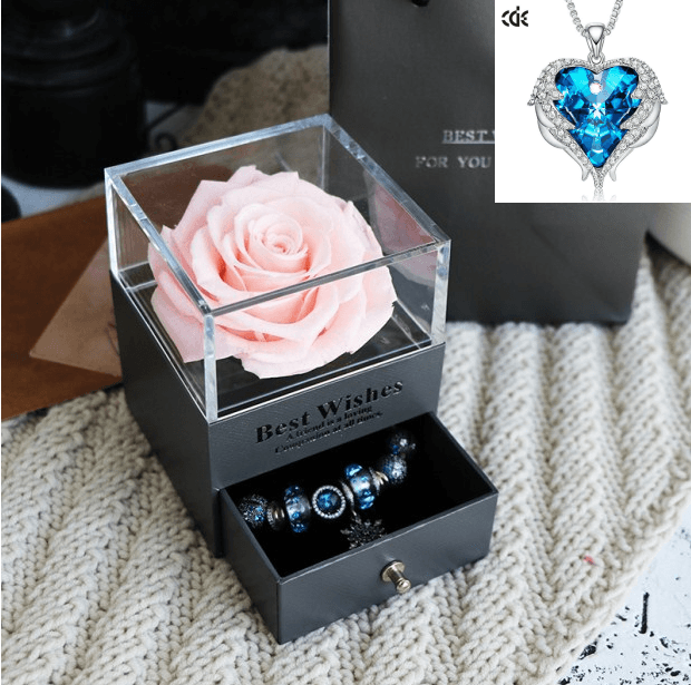 Valentines Day Gift Women Rose Jewelry Box Dried Flower Real Flowers Eternal Roses In Box - MRSLM