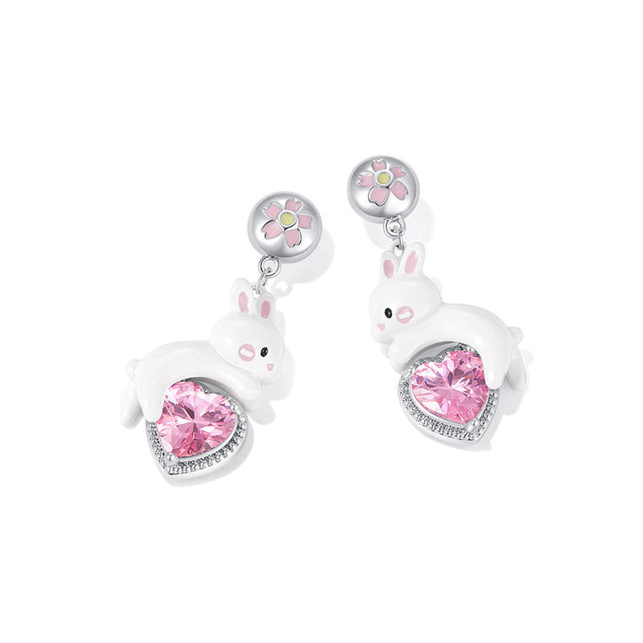 Cherry Blossom String Series Heart Rabbit Earrings