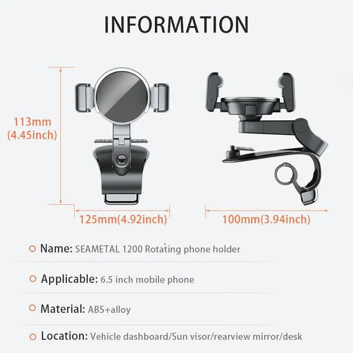 360¬∞ Rotating Universal Car Phone Holder with Multi-Placement and Anti-Slip Grip