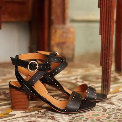 Chunky high heel studded open-toe sandals