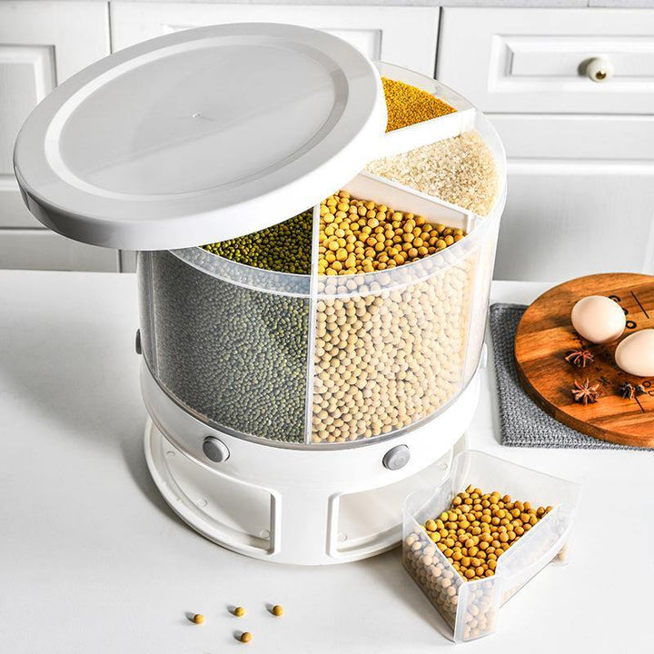 Food Storage Box Rotatable Multi-functional Dividing Rice Bucket Household  Insect and Moisture Proof Grains Organizer (23.2 X 29cm)