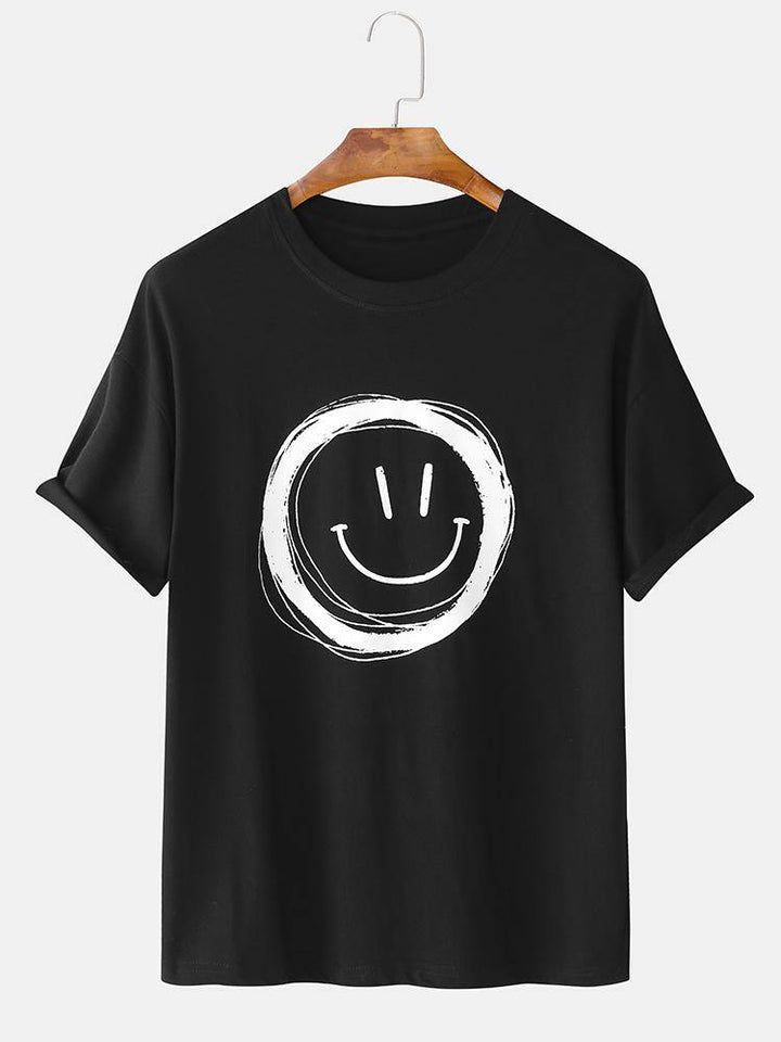 Men Graffiti Smile Crew Neck Short Sleeve Casual T-Shirts - MRSLM