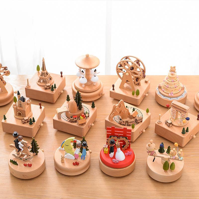 Music Boxes Innovative Rotating Musical Box Wooden Music Box Table Decoration