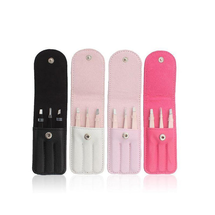 3Pcs 4 Colors Stainless Steel Eyebrow Beauty Tweezers Face Hair Removal With Bag Makeup Tool