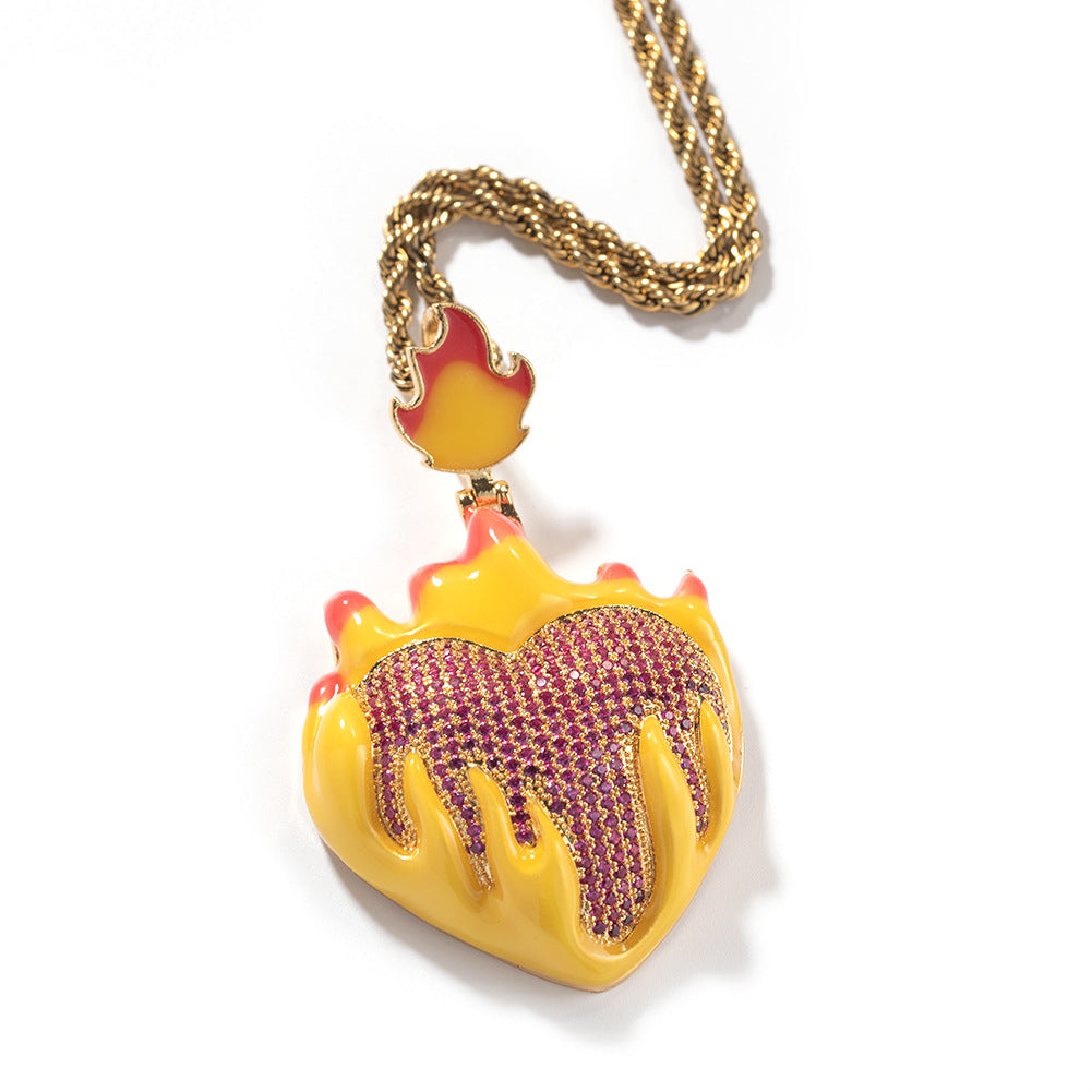 Oil Drip Love Sweater Pendant Necklace