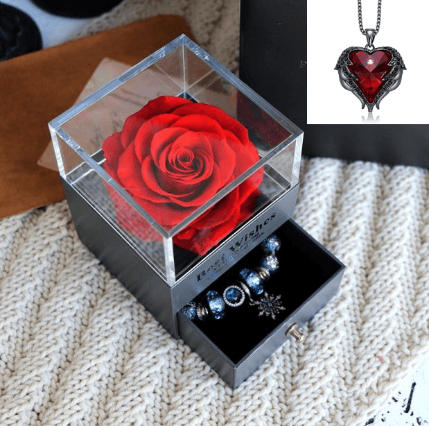 Valentines Day Gift Women Rose Jewelry Box Dried Flower Real Flowers Eternal Roses In Box - MRSLM