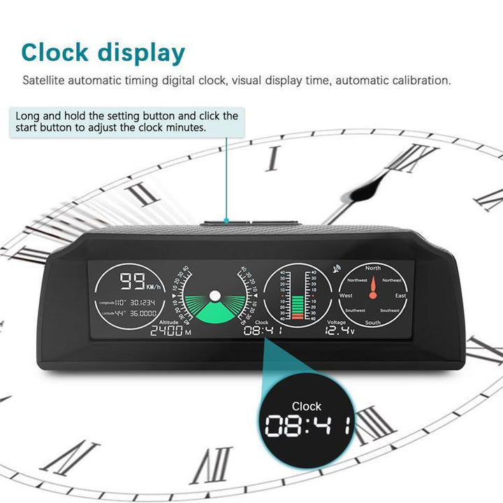 GPS GO 2 Universal Car HUD Monitoring Speed Level Gradient Compass (Black)