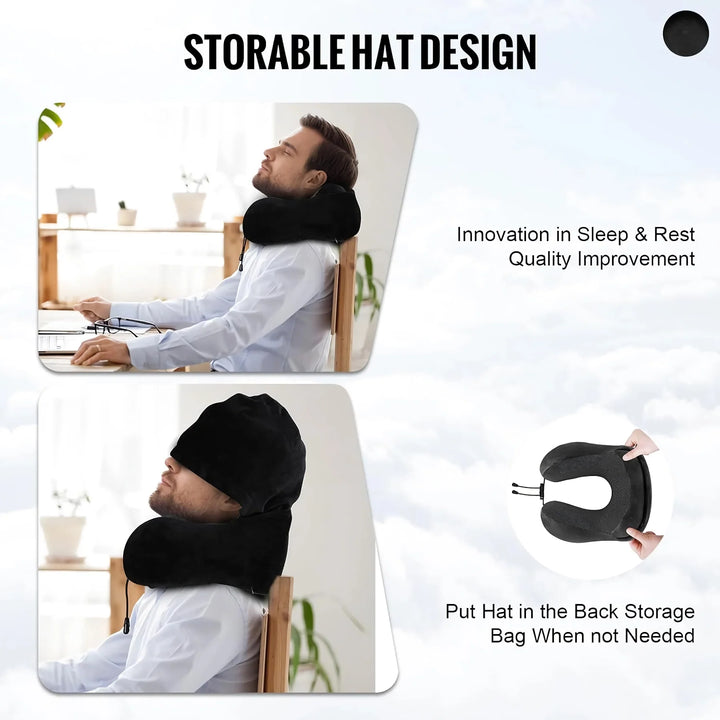 Velvet Memory Foam Travel Pillow with Hood for Airplane, Car, and Office