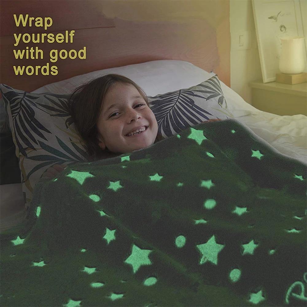 Glow In The Dark Fleece Blanket Throw Grey Stars / Moon