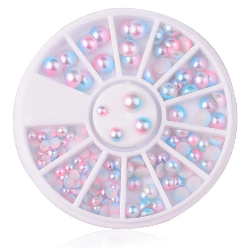 3D Round Purple Pink Nail Art Decoration Wheel Gradating Pearl Luster Manicure Stub Bead