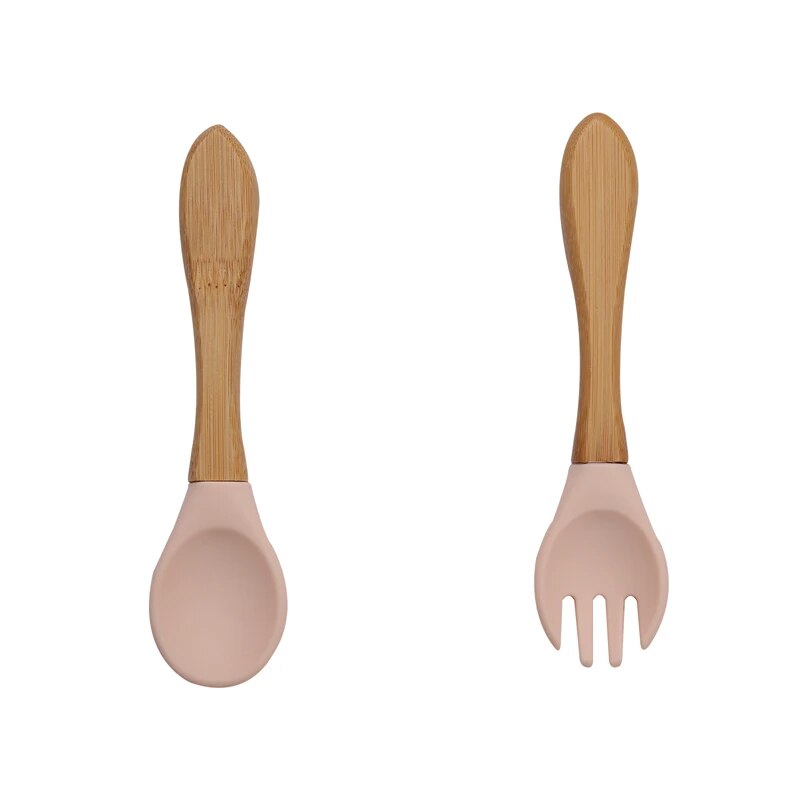 Baby Bamboo Fork Silicone Wooden Feeding Set