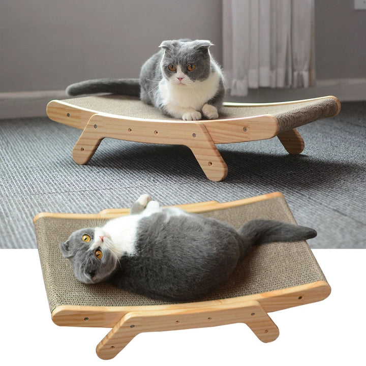 3-in-1 Wooden Cat Scratcher Lounge Bed: Scratcher, Scraper, and Nap Haven