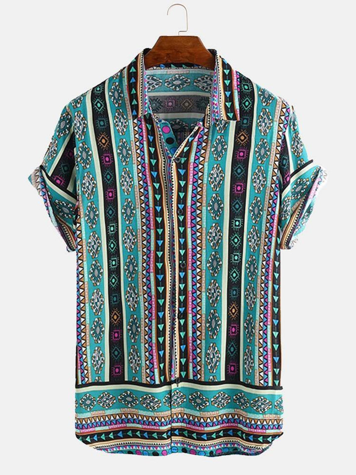 Mens Ethnic Style Pattern Printed Summer Loose Casual Shirts