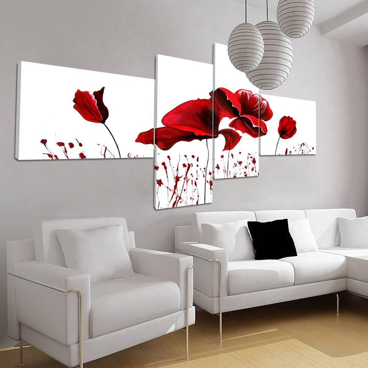 4PCS Geometric Flower Canvas Art Print Paint Wall Picture Poster Mural DIY Decorations