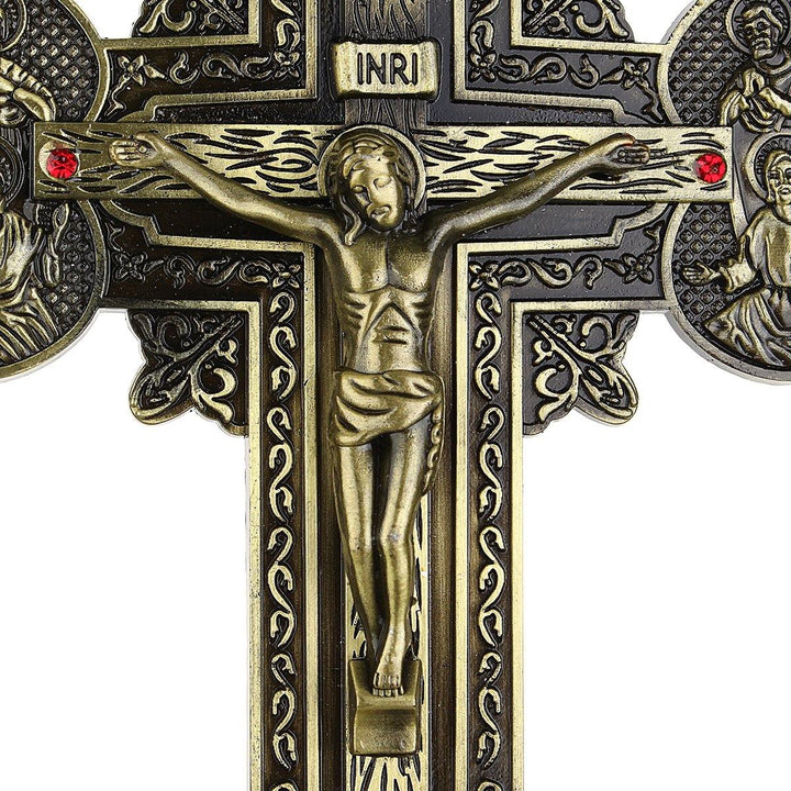 10" Antique Jesus INRI Catholic Altar Standing Religious Crucifix Cross Decorations with Base