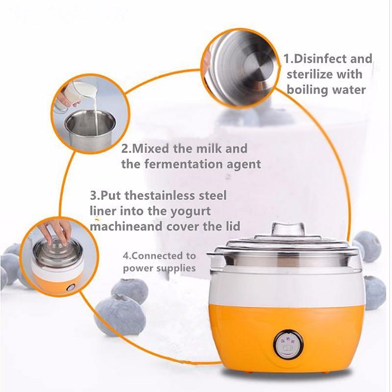 220V Stainless Steel Automatic Yogurt Maker DIY Yoghurt Container Kitchen DIY Appliance