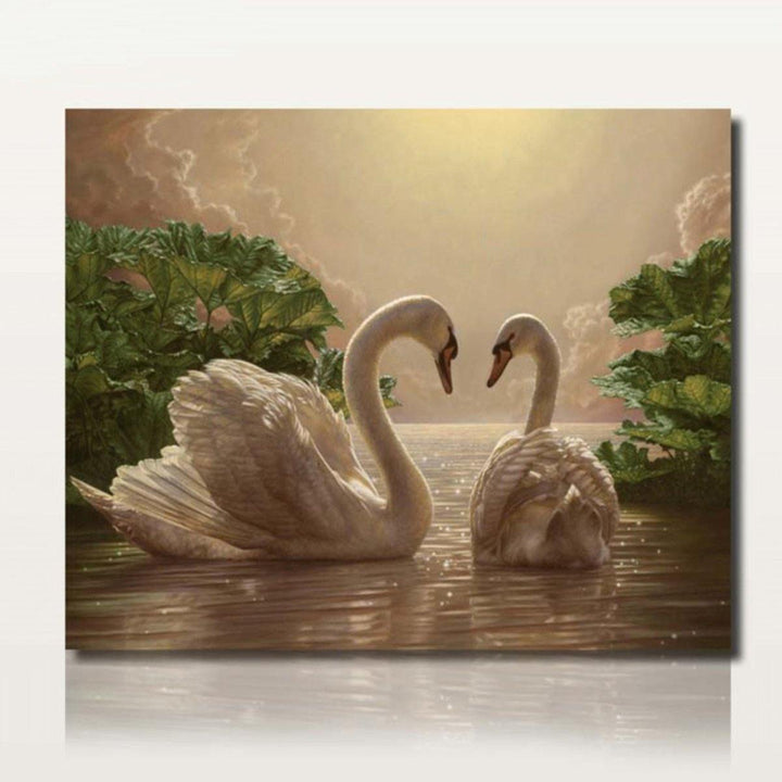 40X50CM Two Beauty Swans Painting DIY Self Handicraft Paint Kit Unframed Home Decoration