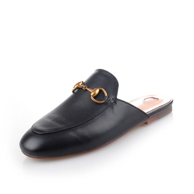 European and American leather round head classic flat shoes