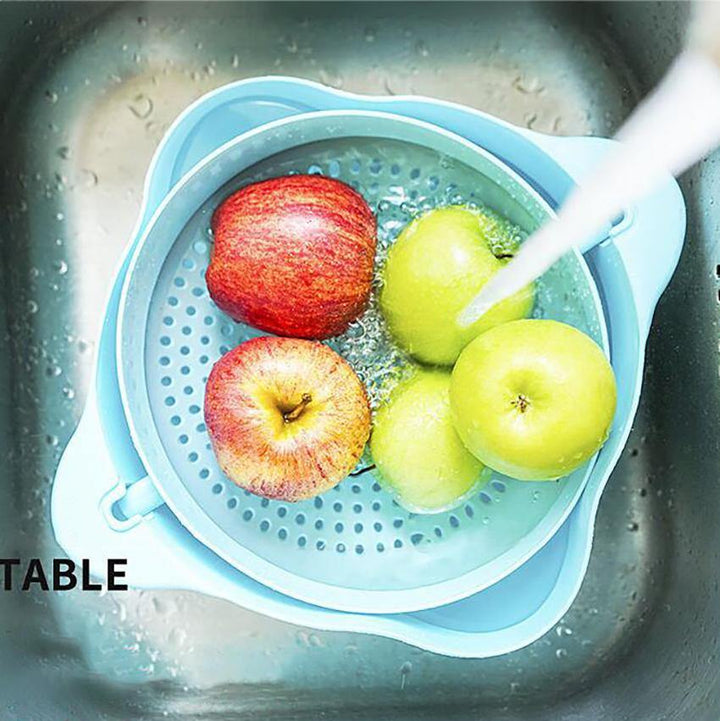 Multi-purpose Kitchen Drain Basket Bowl Double-layer Rotating Washing Vegetables Drain Basin Cleaning Fruit Drain Storage Basket