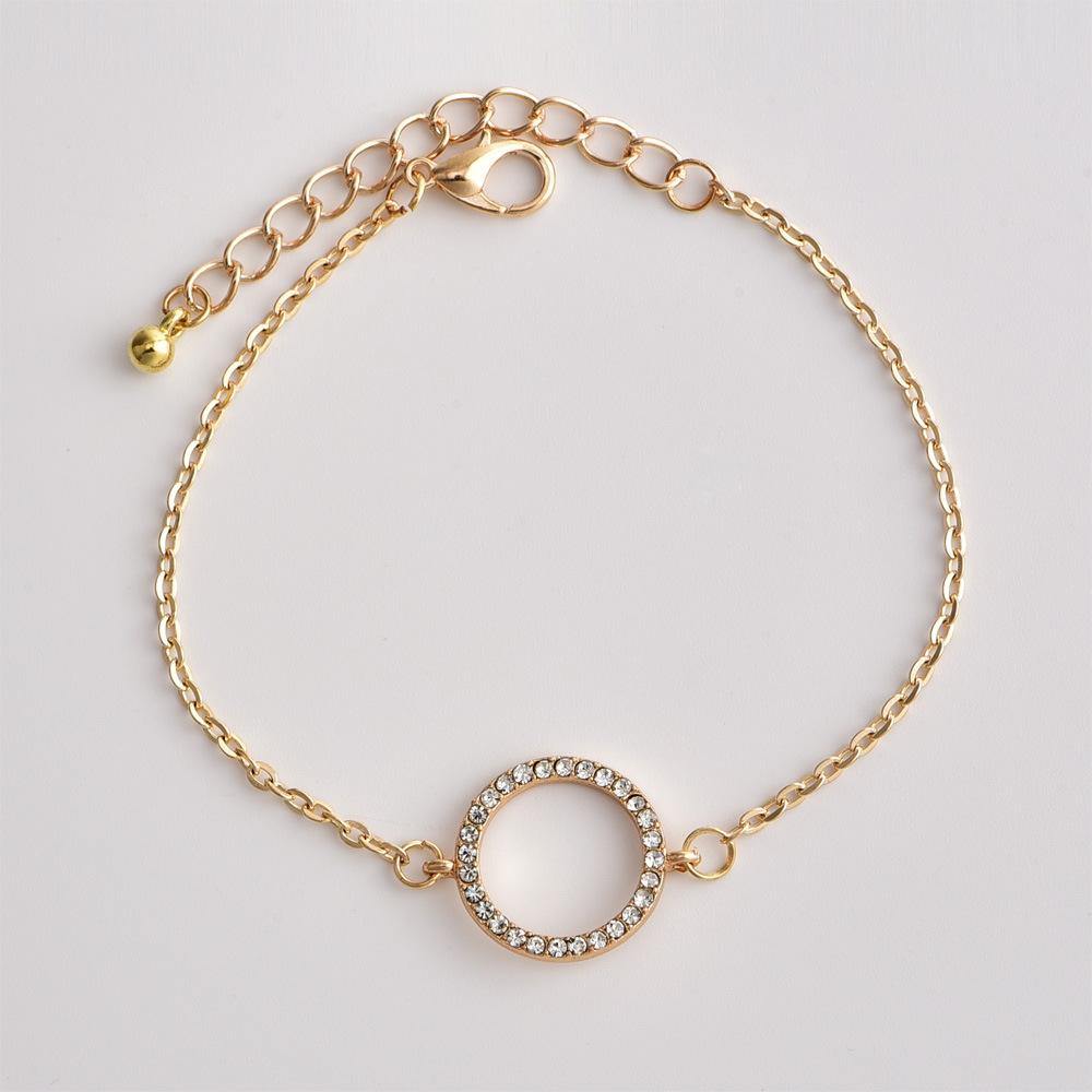 New Fashion Popular Bracelet Personality Leaf Circle Crystal Bracelet and Bracelet Combination Bracelet for Women (Gold)