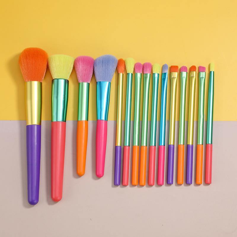 Makeup Brush Set 15pcs Multicolor Colourful Makeup Brushes (Color)