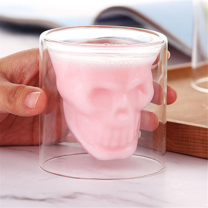 1Pcs Double Glass Skull Cup 75/150/250ml Transparent Milk Tea Coffee Water Mug Drinks Glass Reusable Tool Bar Accessories