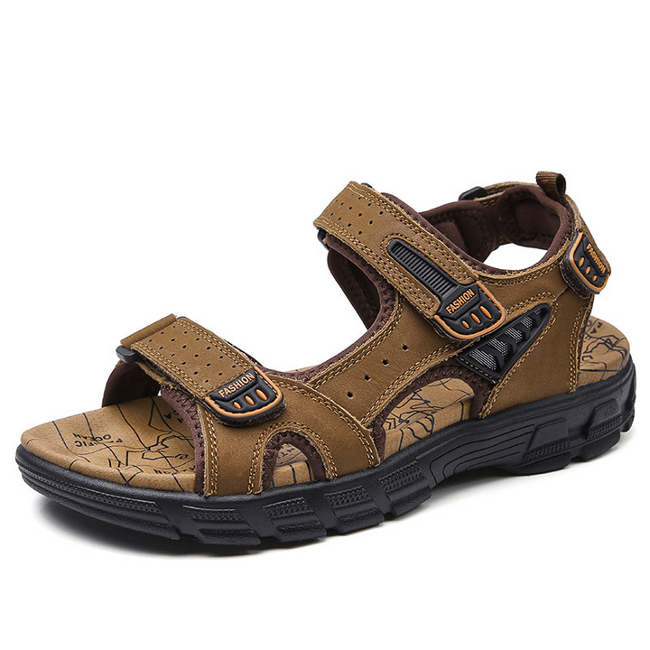 Men Comfy Genuine Leather Breathable Hook Loop Sandals