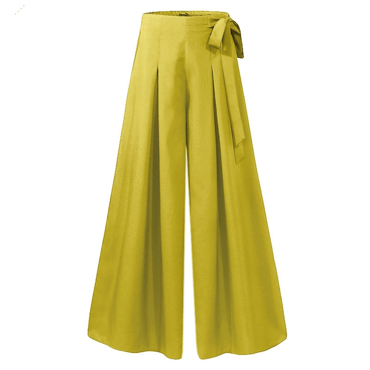 Women Solid Color Tie Waist Casual Swing Pants with Pocket