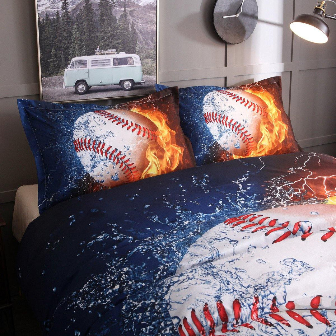 3PCS Bedding Sets Bedclothes Baseball Print  Quilt Duvet Cover Pillowcase Decor