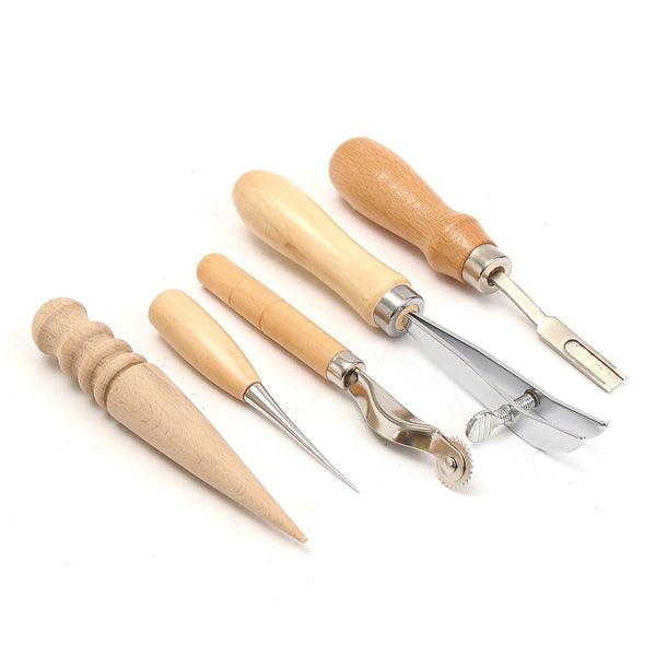 20pcs Wood Handle Leather Craft Tool Kit Leather Hand Sewing Tool Punch Cutter DIY Set