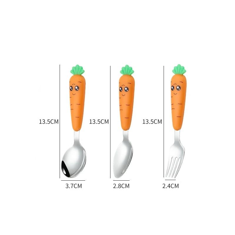 Toddler Stainless Steel Utensils with Carrot Handle - Baby Fork and Spoons Set