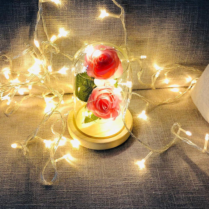 Romantic Immortal Flower Micro Landscape Rose Simulation Glass Shade Led Llight