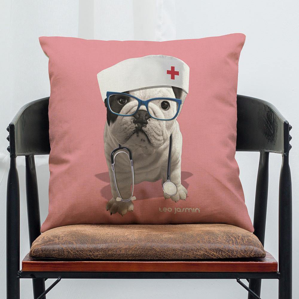 45 x 45 cm French Bulldog Printed Pillowcase Cotton Linen Sofa House Decoration Cushion Cover Pillow Case - MRSLM