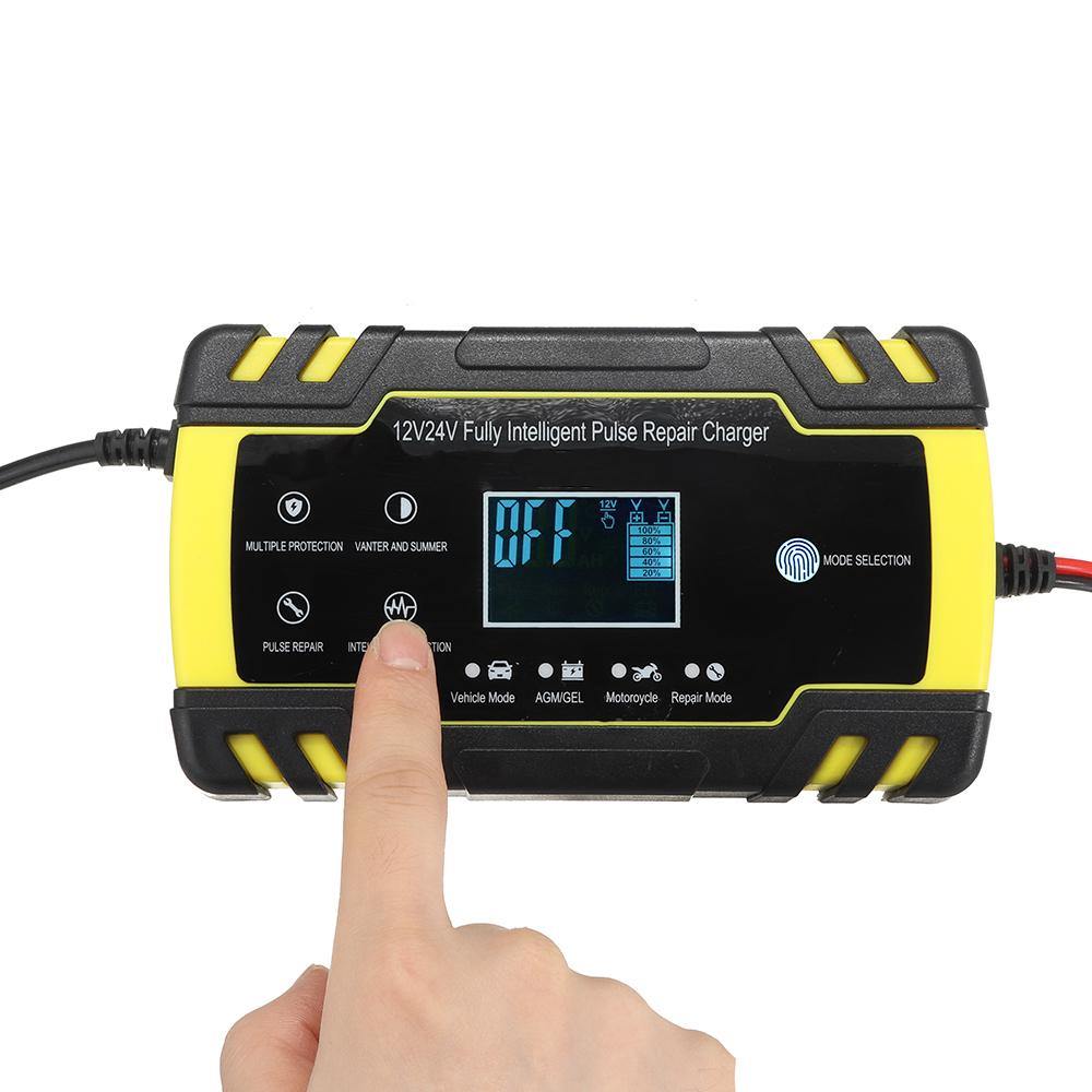 Enusic™ 12/24V 8A/4A Touch Screen Pulse Repair LCD Battery Charger For Car Motorcycle Lead Acid Battery Agm Gel Wet