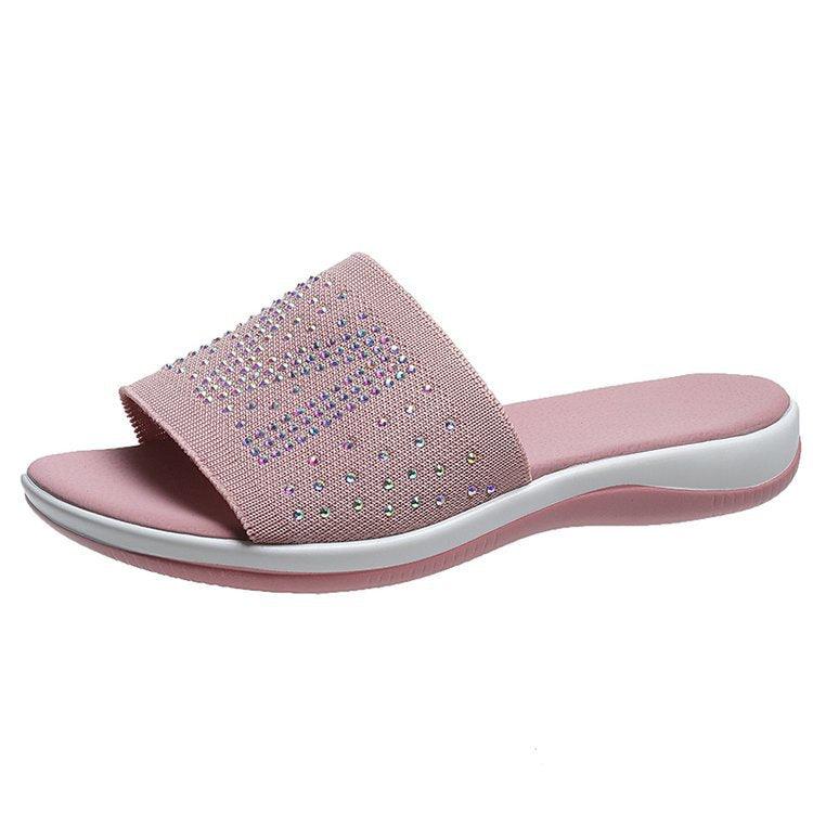 Hot Diamond Lettering Polyurethane Lightweight Platform Slippers