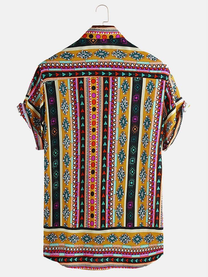 Mens Ethnic Style Pattern Printed Summer Loose Casual Shirts