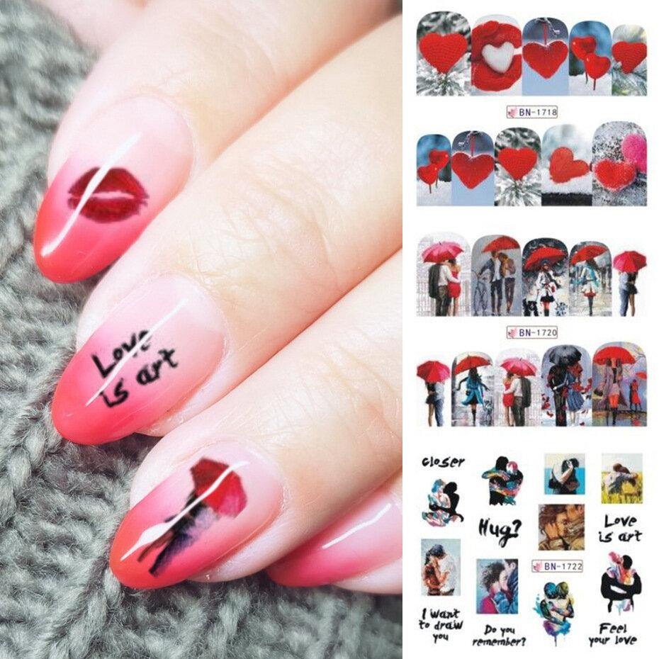 3D Nail Art Tips Retro Lovers Sunset Rose Transfer Decals Valentine's Day Stickers