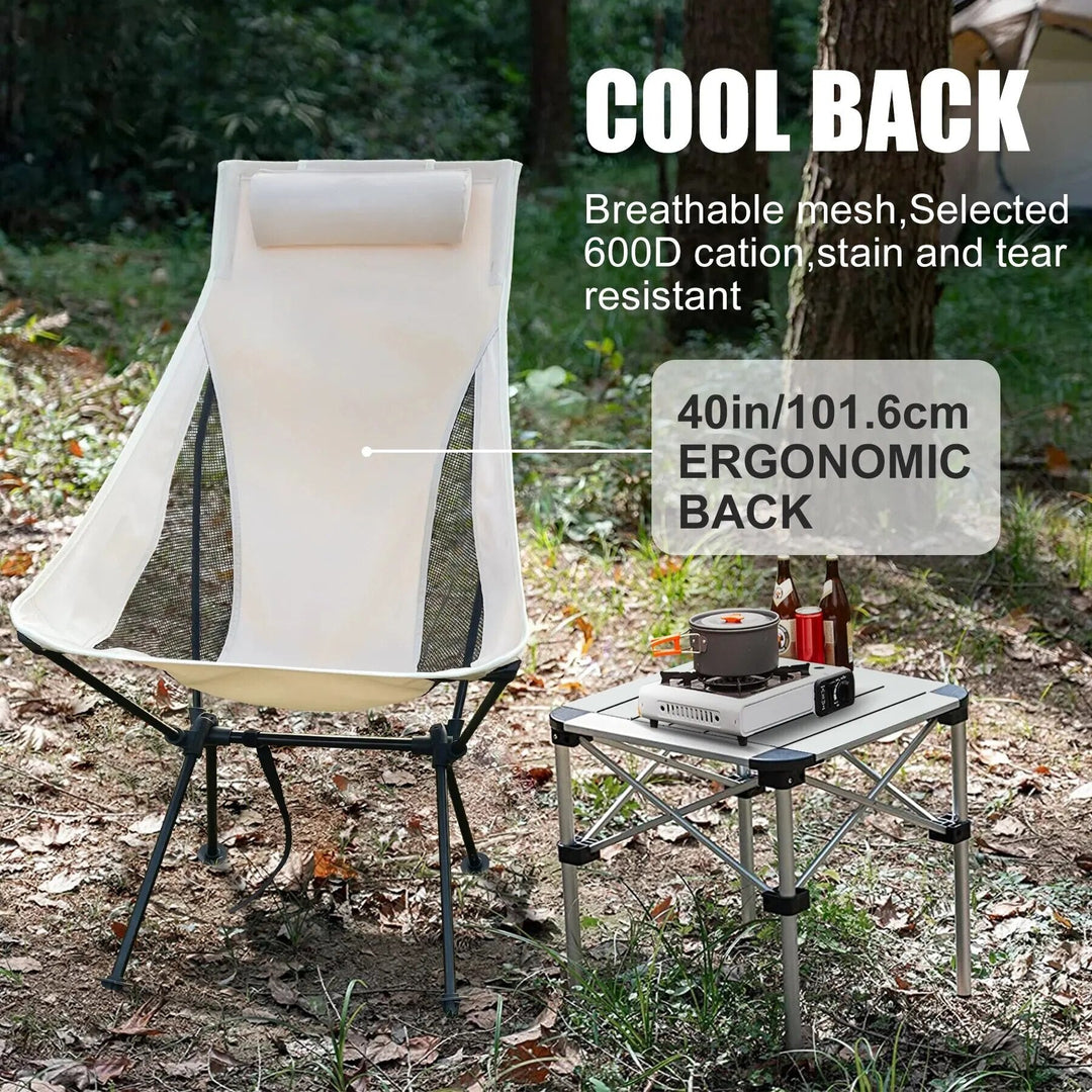 Lightweight Portable Camping Chair with Headrest - Durable Aluminum Folding Seat for Outdoors