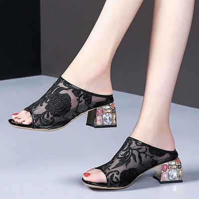 Lazy Lowheeled Leather Slippers Soft Leather Sandals And Slippers Female Fish Mouth Gold Midheel Shoes