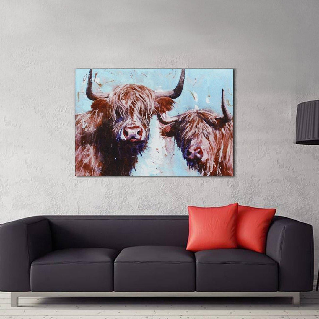 1 Piece Highland Cow Canvas Print Painting Wall Decorative Print Art Pictures Frameless Wall Hanging Decorations for Home Office