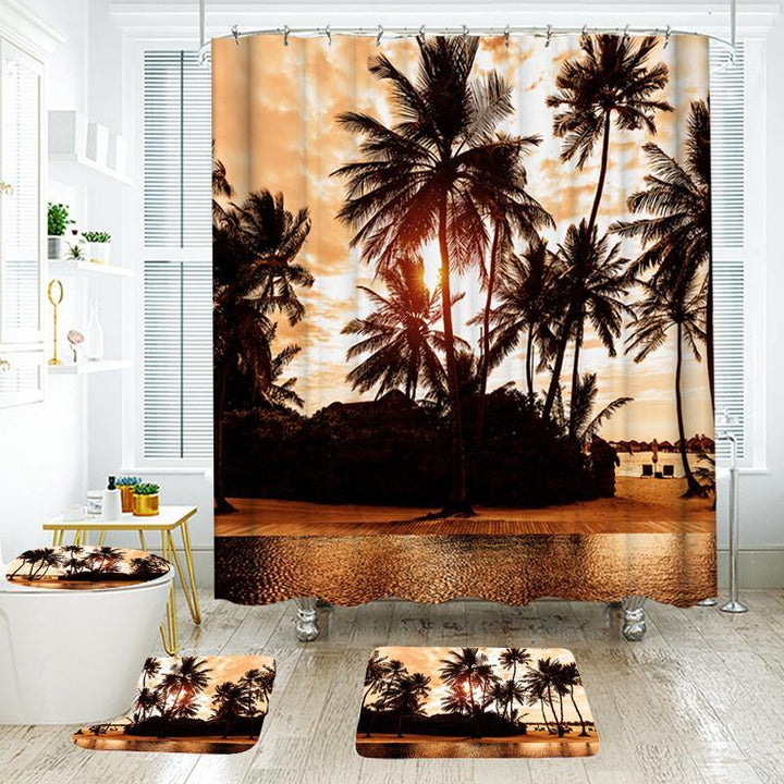 180*180cm Tropical Design Bathroom Shower Curtain 3pcs Carpets Bathroom Bath Mat Set