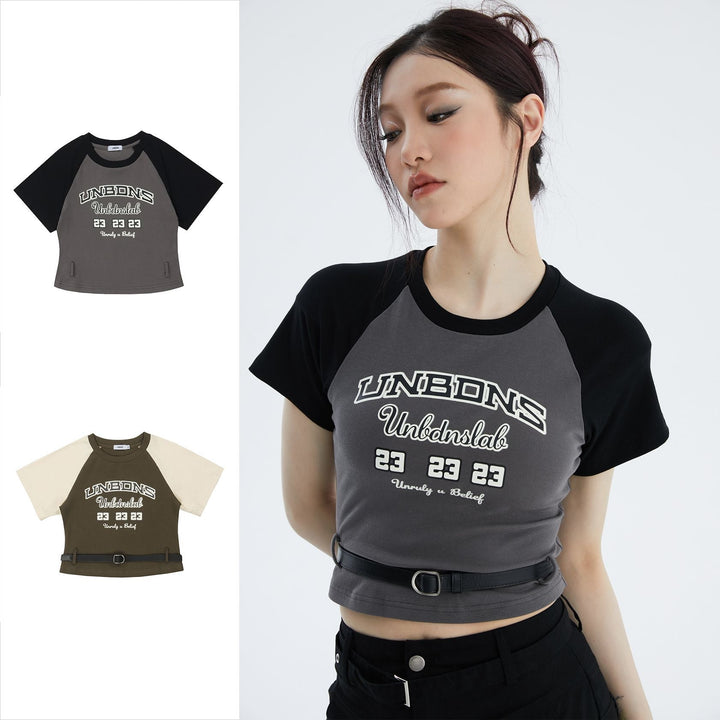 Women's Short-sleeved Lace-up Design Short T-shirt