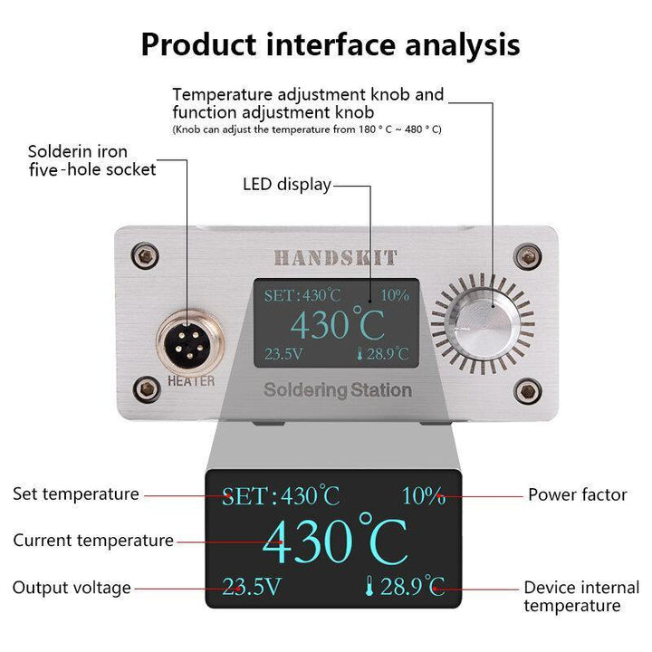 HANDSKIT T12 STM32 Soldering Station 5Pin OLED 1.3inch Display Adjustable Temperature Digital Electronic Welding Tools 180 ~ 480‚ÑÉ with T12-K T12-BL Soldering Tips