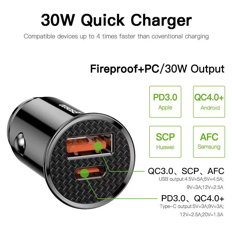 30W Dual Port Fast Car Charger