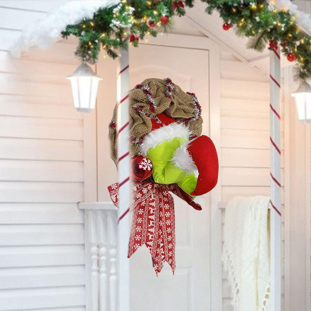 Christmas Thief Stole Burlap Wreath Santa Legs Decoration, Festival Door Wall Family Gifts Reusable Bowknot Hoop